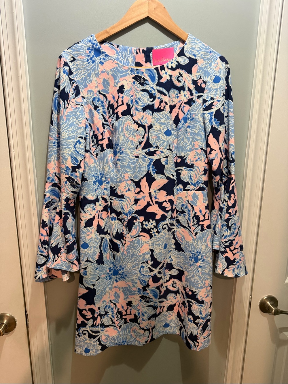 Lilly Pulitzer Kayla Stretch Dress Navy with Pink & Light Blue Floral Print